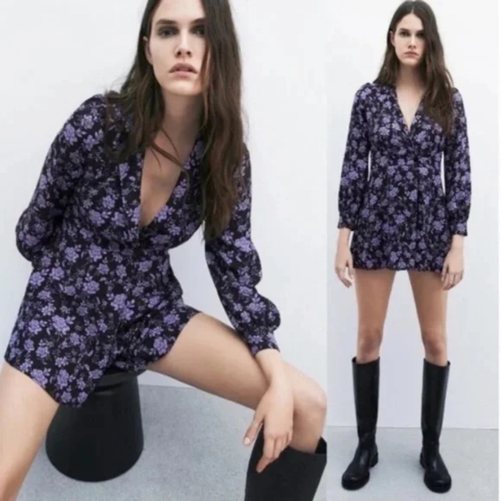 Zara Back and Purple Floral Blazer Style Romper
